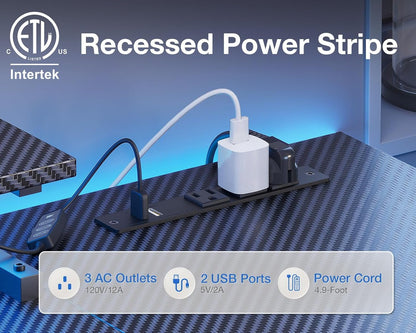 40 Inch Gaming Desk with USB Power Outlets and LED Lights, Reversible L Shaped Computer Desk with Storage Shelves & Monitor Stand, Corner Home Office Desk Table, Carbon Fiber Surface, Black-4