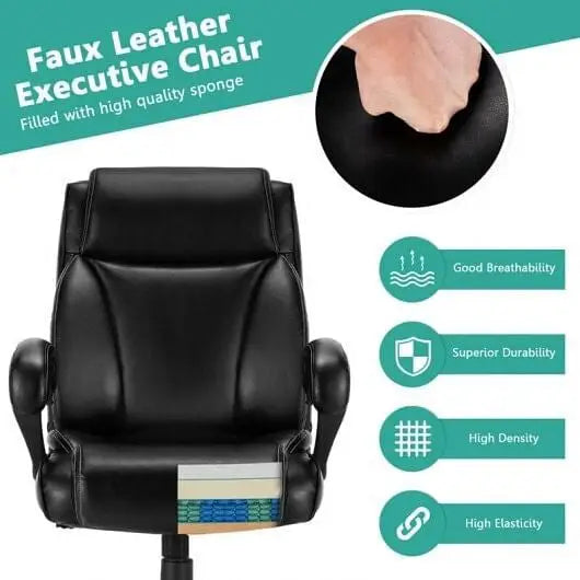 400 Pounds Big and Tall Adjustable High Back Leather Office Chair - Big and Tall Chairs