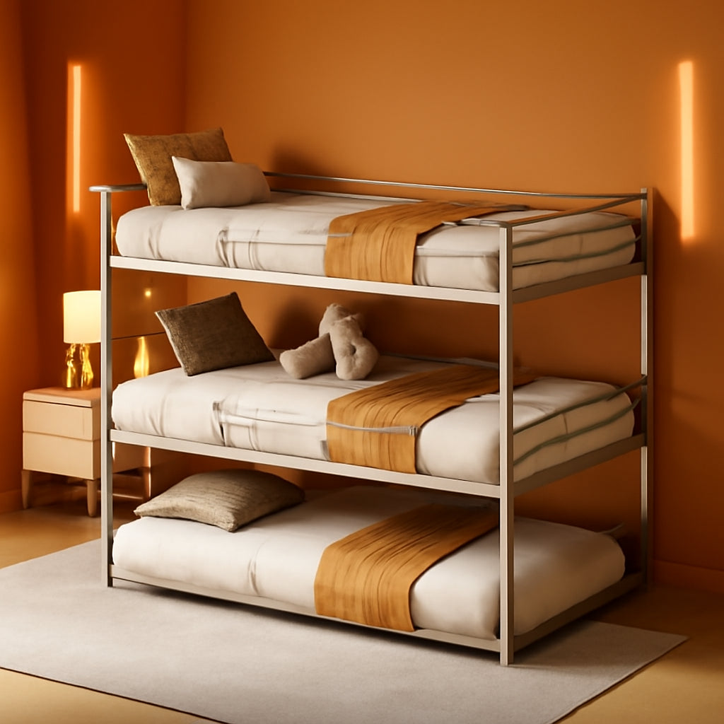 Silver Triple Metal Bunk Bed with Detachable Feature-0