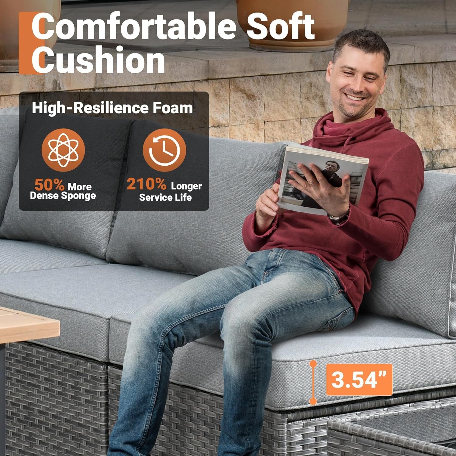 11 Piece Outdoor Patio Furniture Set with Fire Pit Table,Conversation Sectional Wicker Couch with Swivel Chairs,Modern outside Sofa for Balcony Backyard (Dark Grey)-2