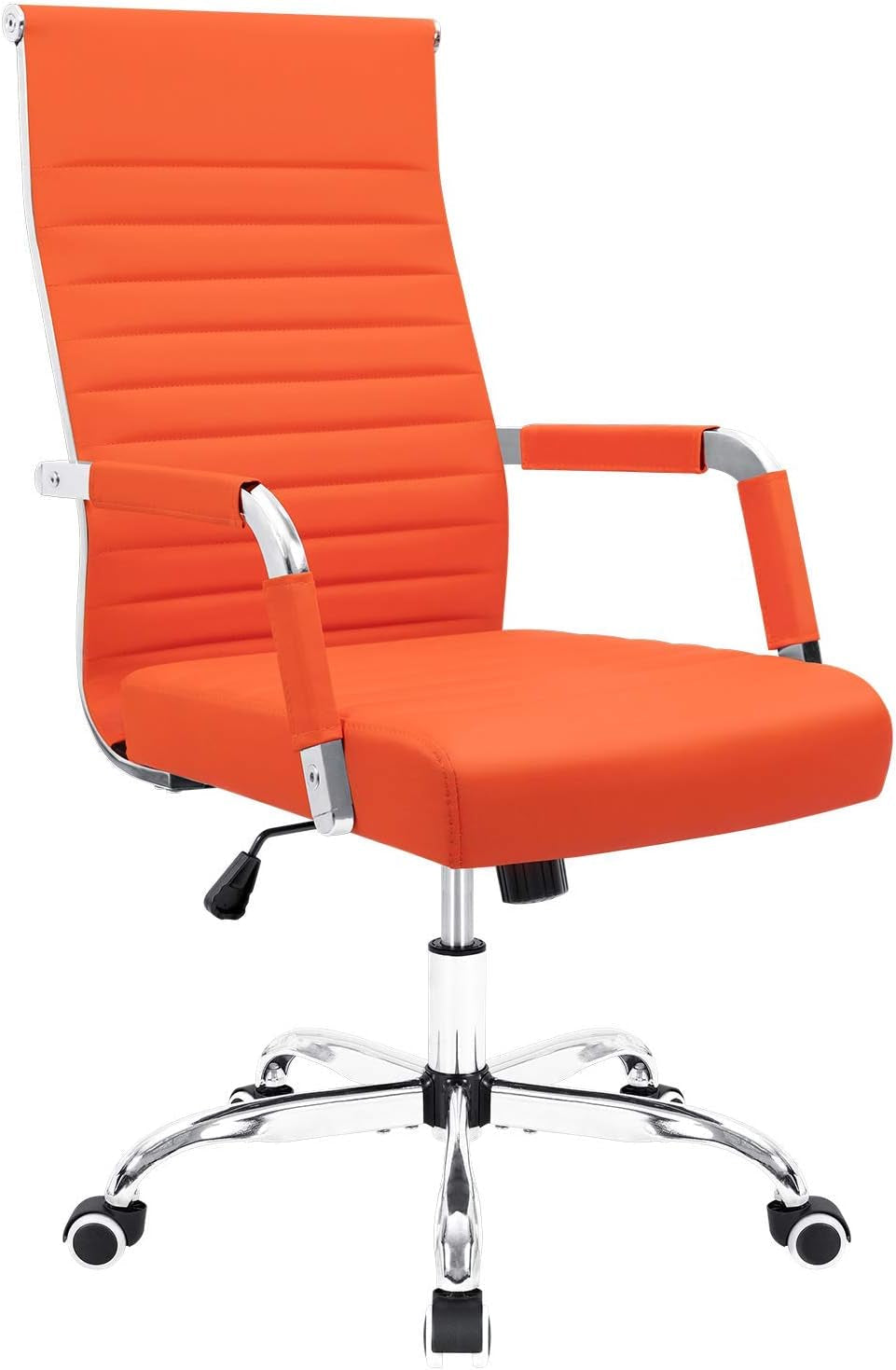 Ribbed Office Desk Chair Mid-Back Leather Executive Conference Task Chair Adjustable Swivel Chair with Arms (Orange)-0