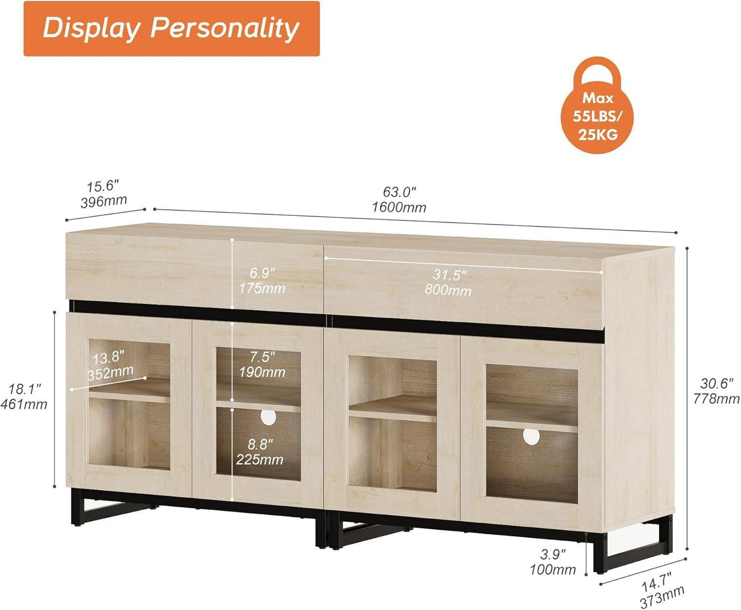 Premium Contemporary Oak Sideboard Buffet Glass Doors-1