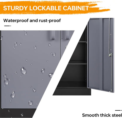 Metal Storage Cabinet, Storage Cabinet with 2 Adjustable Shelves, Steel Counter Cabinet with Lockable Doors for Home Office-4