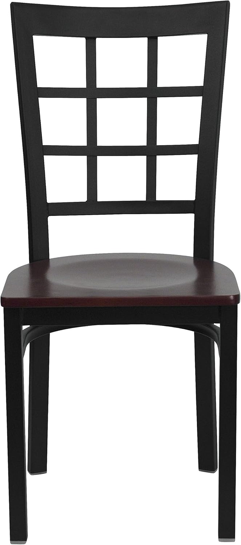 HERCULES Series Black Window Back Metal Restaurant Chair - Mahogany Wood Seat-4