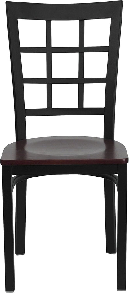 HERCULES Series Black Window Back Metal Restaurant Chair - Mahogany Wood Seat-4
