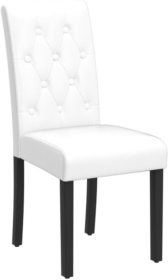 Yaheetech Dining Chairs with Leather Seat and Solid Wood Legs Button Tufted Padded Kitchen Chair Accent Side Chair for Home Kitchen and Restaurant, Set of 6, White-3