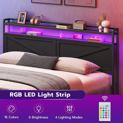 King Size Headboard with Charging Station and LED Lights-1