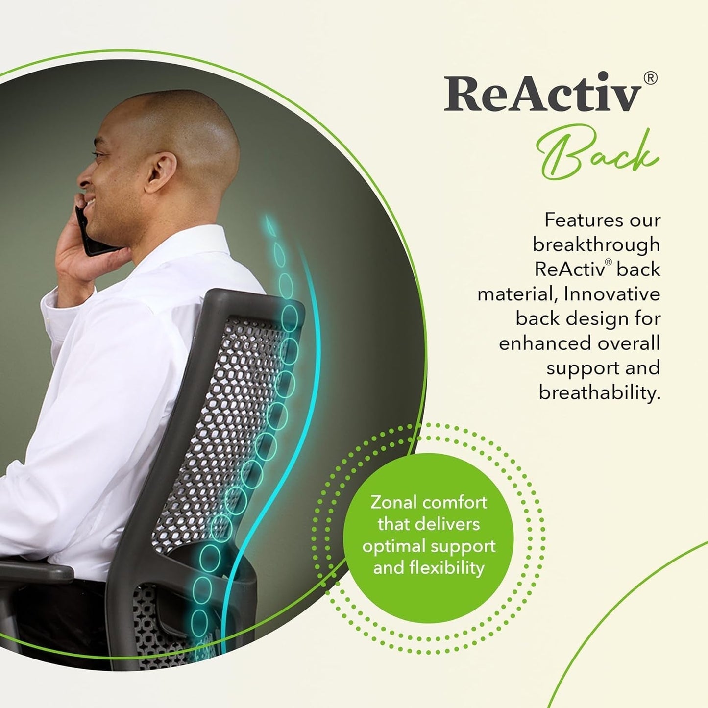 Ignition 2.0 Reactiv Ergonomic Office Chair with Lumbar Support, Breathable Flex-Back Adjustable Office Chair, Synchro-Tilt Recline, Swivel Wheels - Home Office Desk Chair for Back Pain - Blue-4