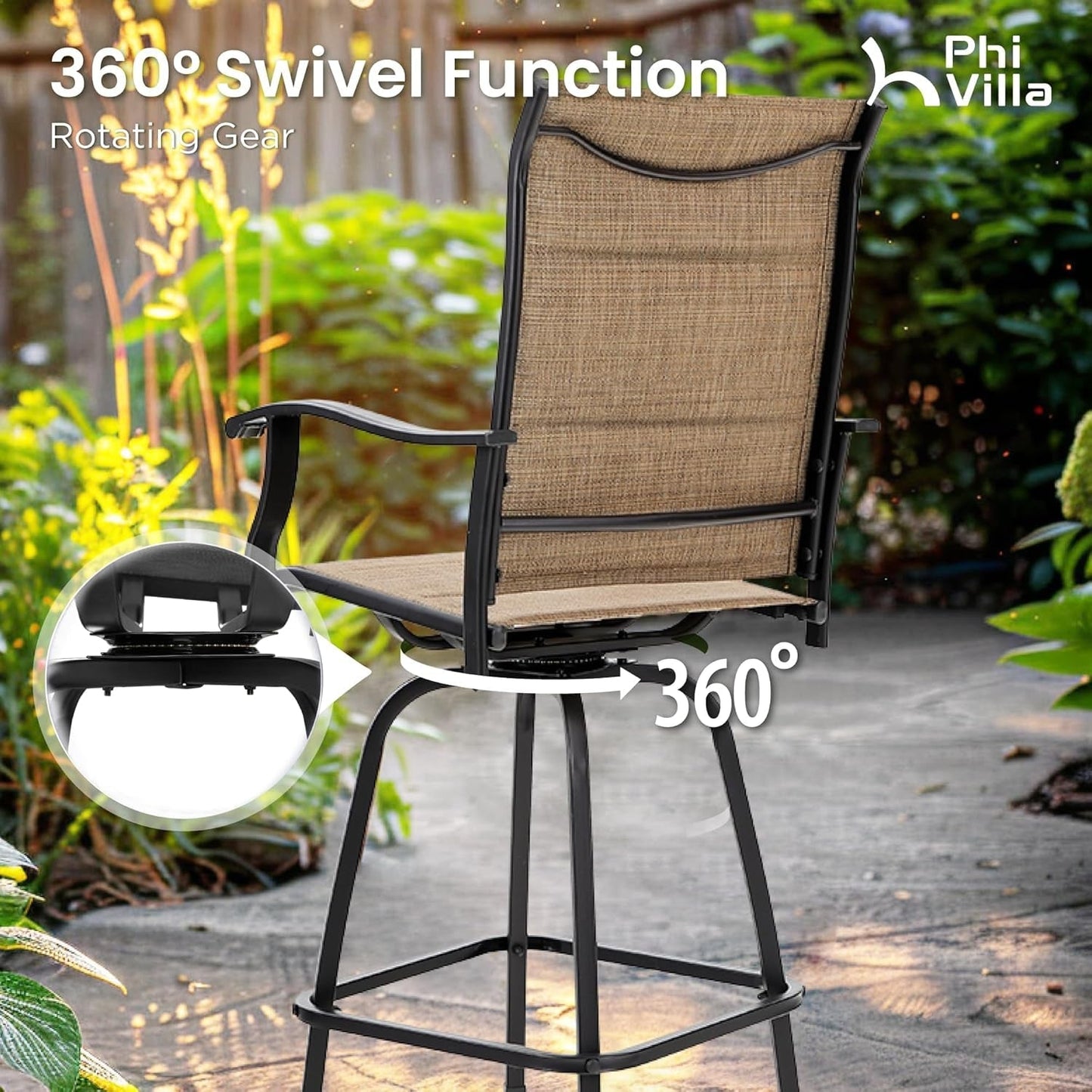 Five Piece Patio Bar Set with Swivel Padded Stools-1