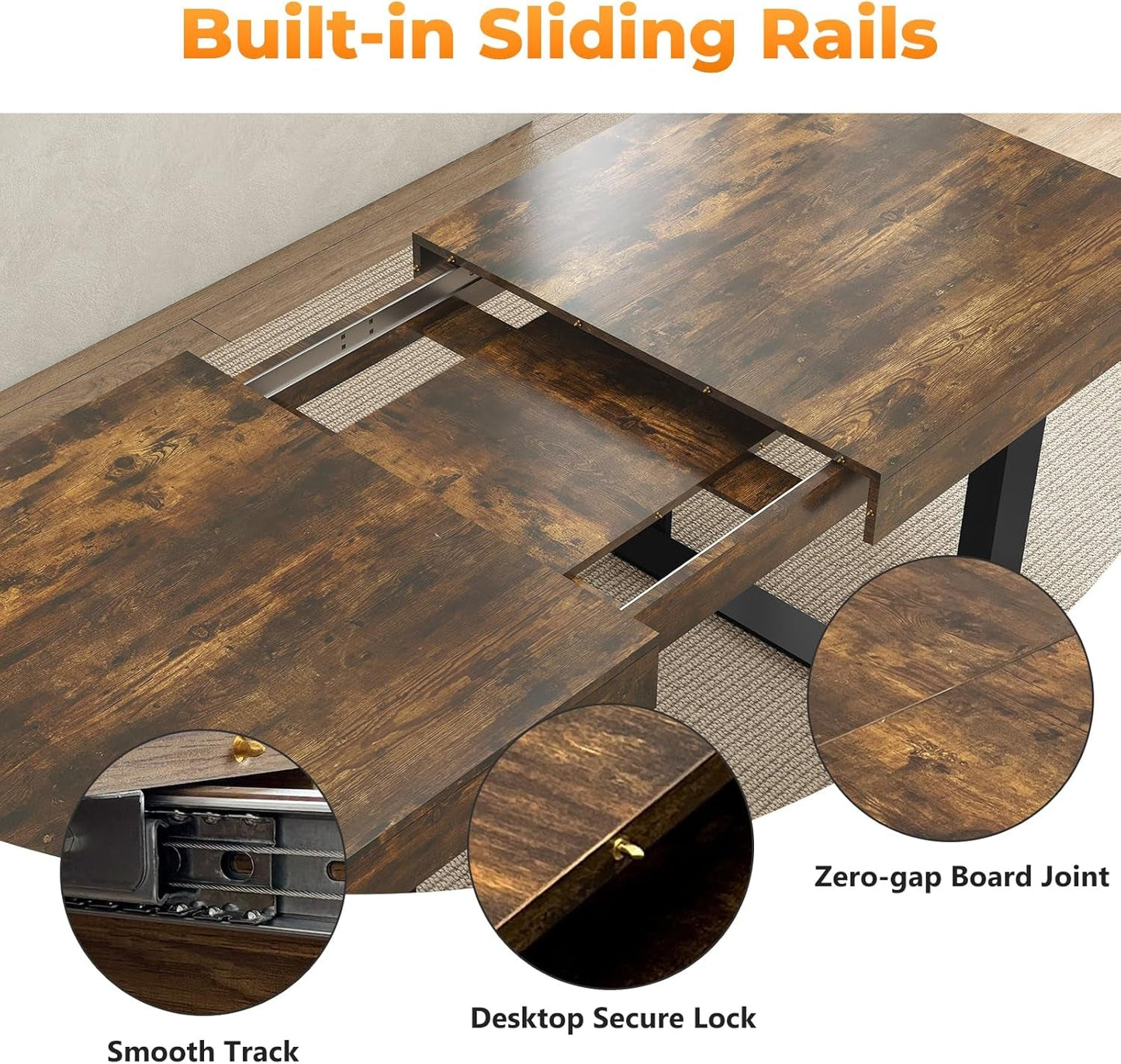 Expandable Rustic Brown Rectangular Dining Table 63in-2