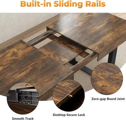 Expandable Rustic Brown Rectangular Dining Table 63in-2