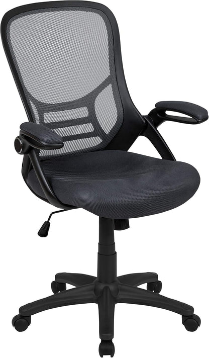 Porter High-Back Swivel Office Chair with Adjustable Lumbar Support and Seat Height, Ergonomic Mesh Desk Chair with Flip-Up Armrests, Black-0