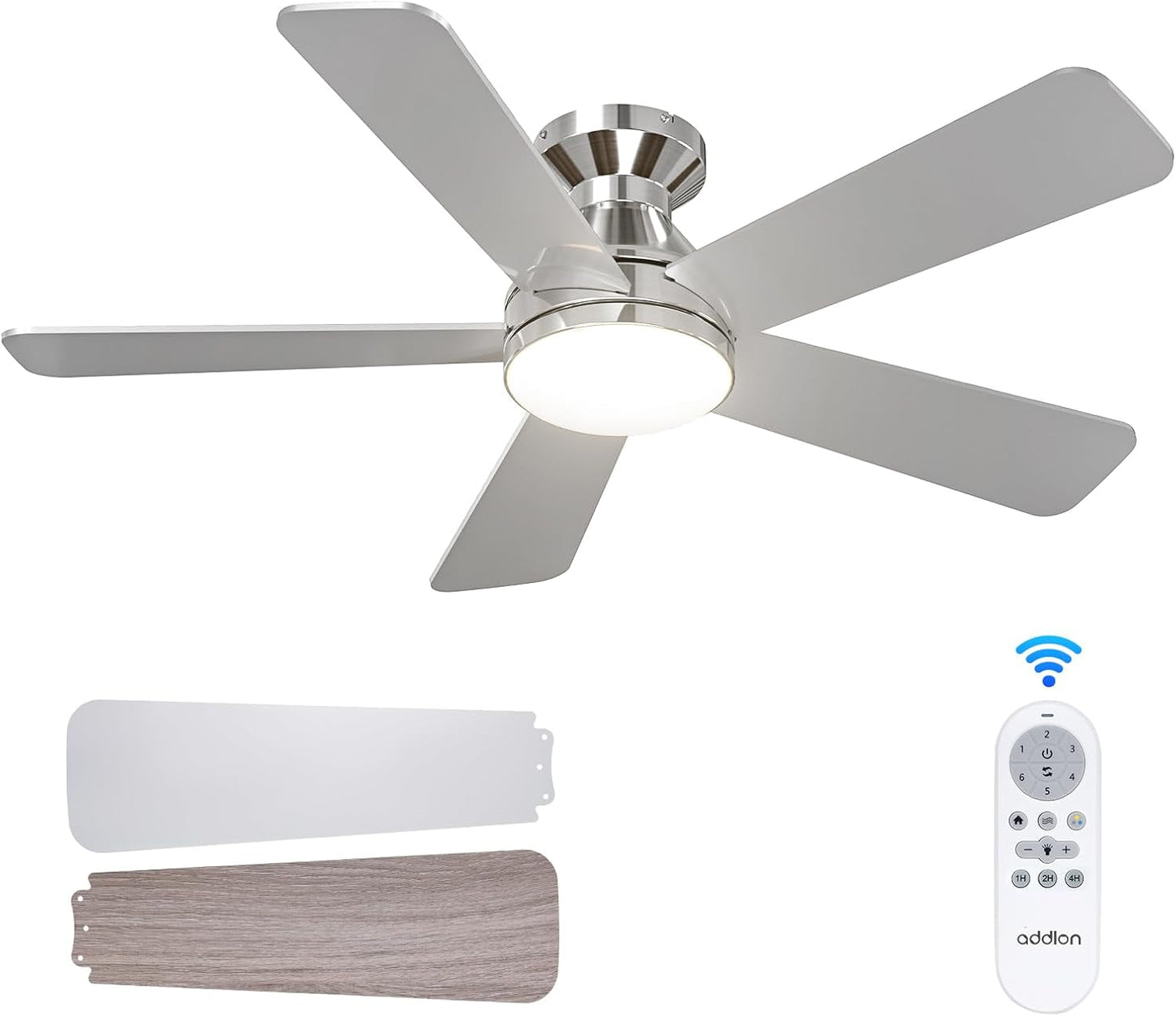 Ceiling Fans with Lights, 42 Inch Low Profile Ceiling Fan with Light and Remote Control, Flush Mount, Reversible, 3CCT, Dimmable, Quiet, Nickel Small Ceiling Fan for Bedroom Indoor/Outdoor Use-0