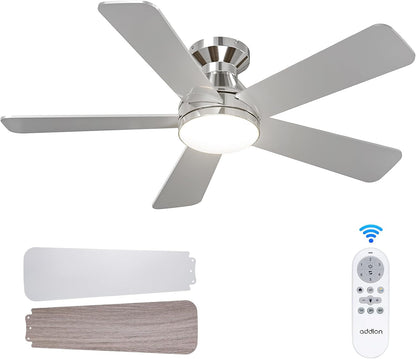 Ceiling Fans with Lights, 42 Inch Low Profile Ceiling Fan with Light and Remote Control, Flush Mount, Reversible, 3CCT, Dimmable, Quiet, Nickel Small Ceiling Fan for Bedroom Indoor/Outdoor Use-0