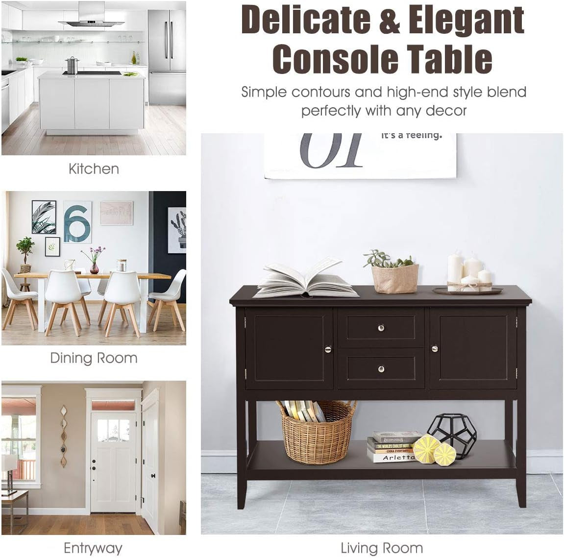 Coffee Brown Wood Buffet Server with Cabinets-4