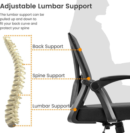 Home Office Chair Work Desk Chair Swivel Computer Mesh Chair with Flip-Up Arms Adjustable Height Lumbar Support Executive Office Task Chair for Home Office Students Study, Black-4