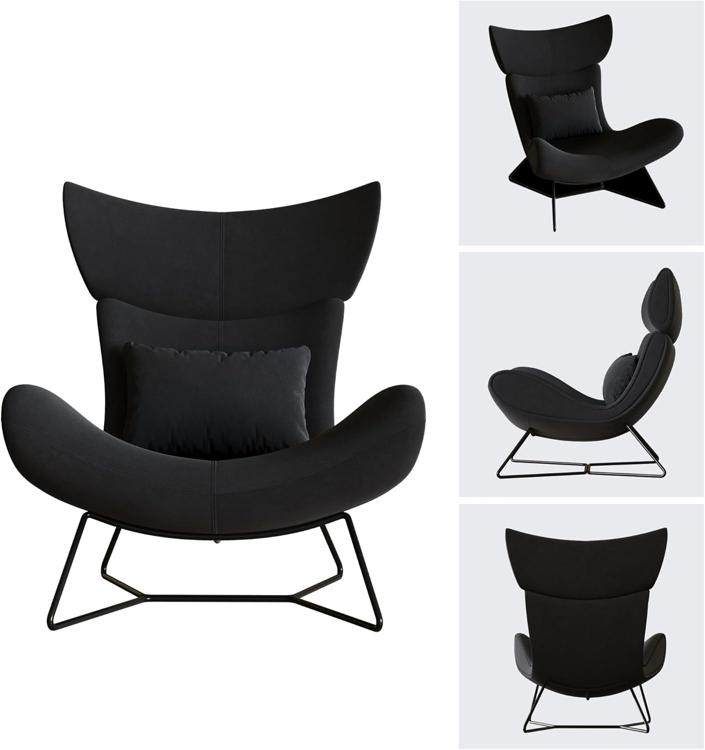 Beige Velvet Wingback Accent Chair Mid Century Modern-3