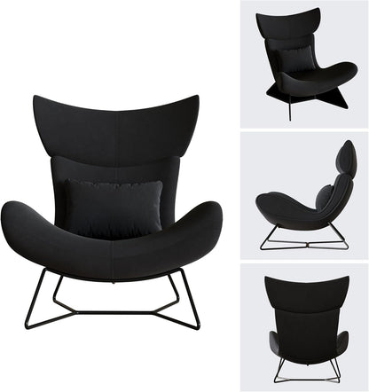 Beige Velvet Wingback Accent Chair Mid Century Modern-3