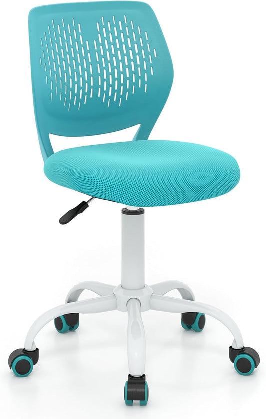 Kids Desk Chair, Adjustable Children Study Chair, Swivel Chair Armless Mesh Task Student Chair, Child Desk Chair with Adjustable Height & Lumbar Support Computer Chair, Turquoise-0