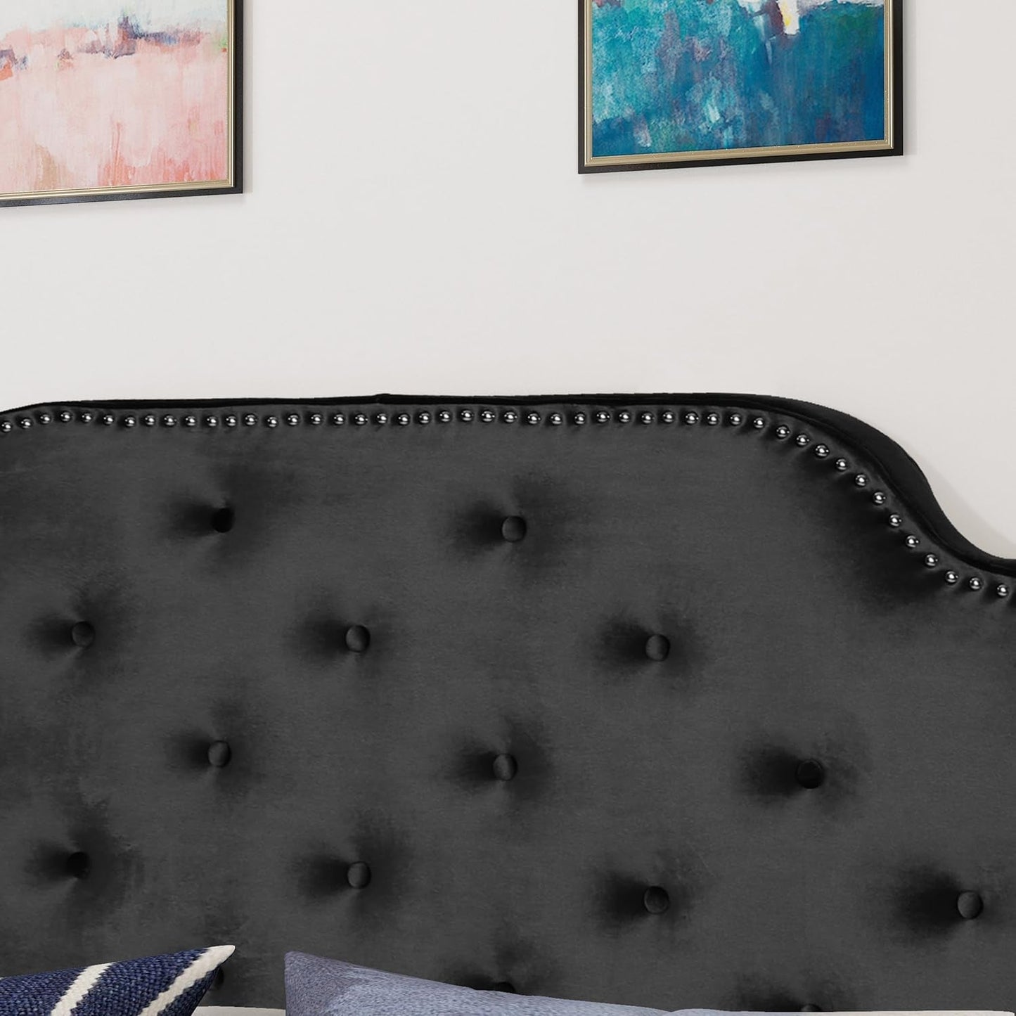 Contemporary Black Velvet Headboard with Button Tufted Design-3