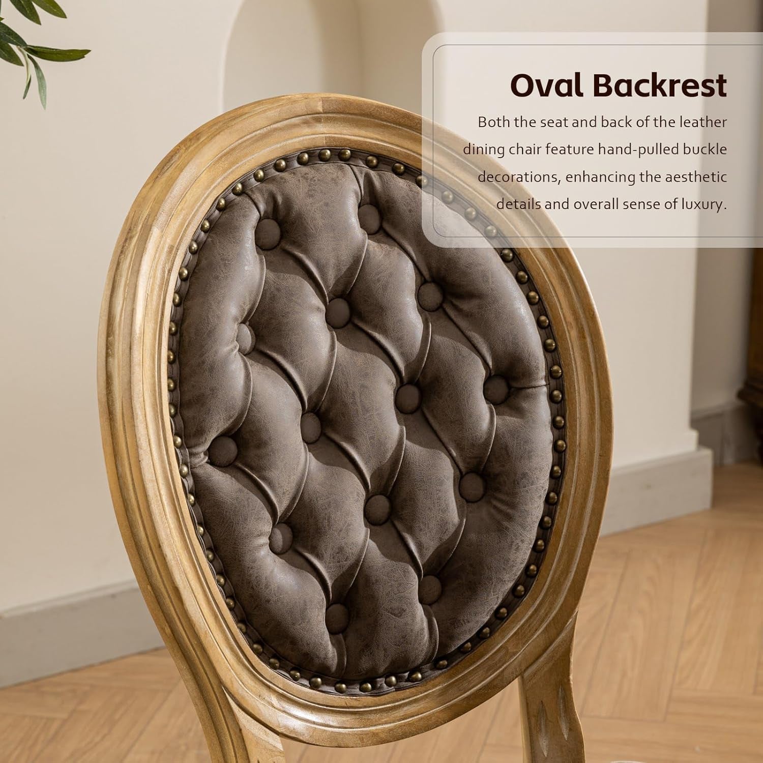 PU Leather Upholstered Dining Chairs Set of 6 French Country round Back Kitchen Side Chairs with Nailhead Trim and Wood Legs for Dining Room, Kitchen, Restaurant(Brown)-4