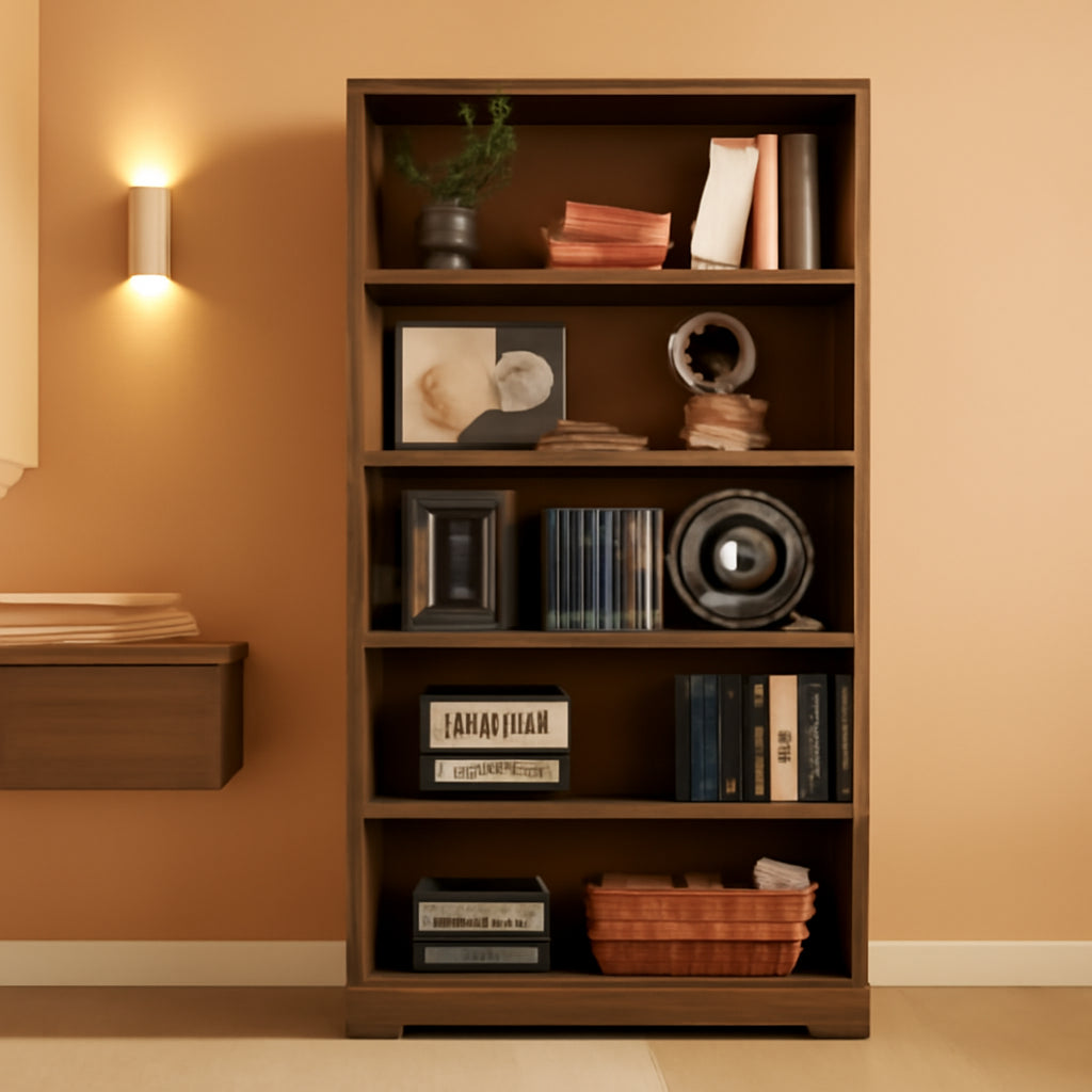 SixtyFiveInch Rustic Brown Solid Hardwood Bookshelf-0