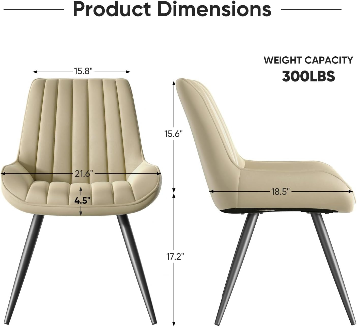 Modern Dining Chairs Set of 4, Comfortable Dining Room Chairs with Thick Cushions, Fabric Upholstered Side Chairs with Metal Legs for Kitchen, Khaki-1