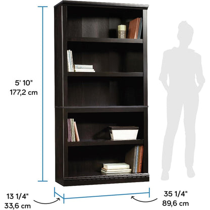 Miscellaneous Storage 5 Bookcase/Book Shelf, L: 35.28" X W: 13.23" X H: 69.76", Estate Black-2
