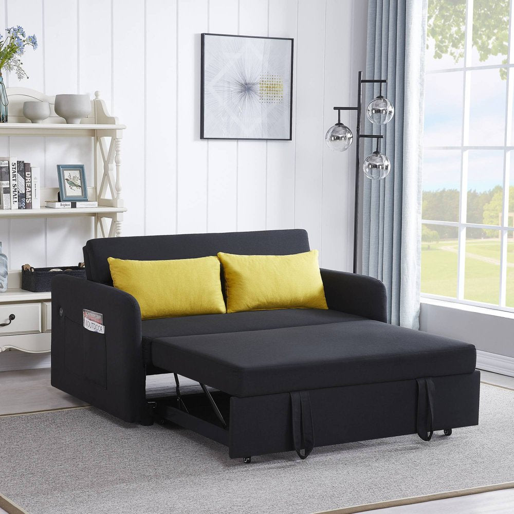 Convertible Loveseat with Pull Out Bed - Black-2