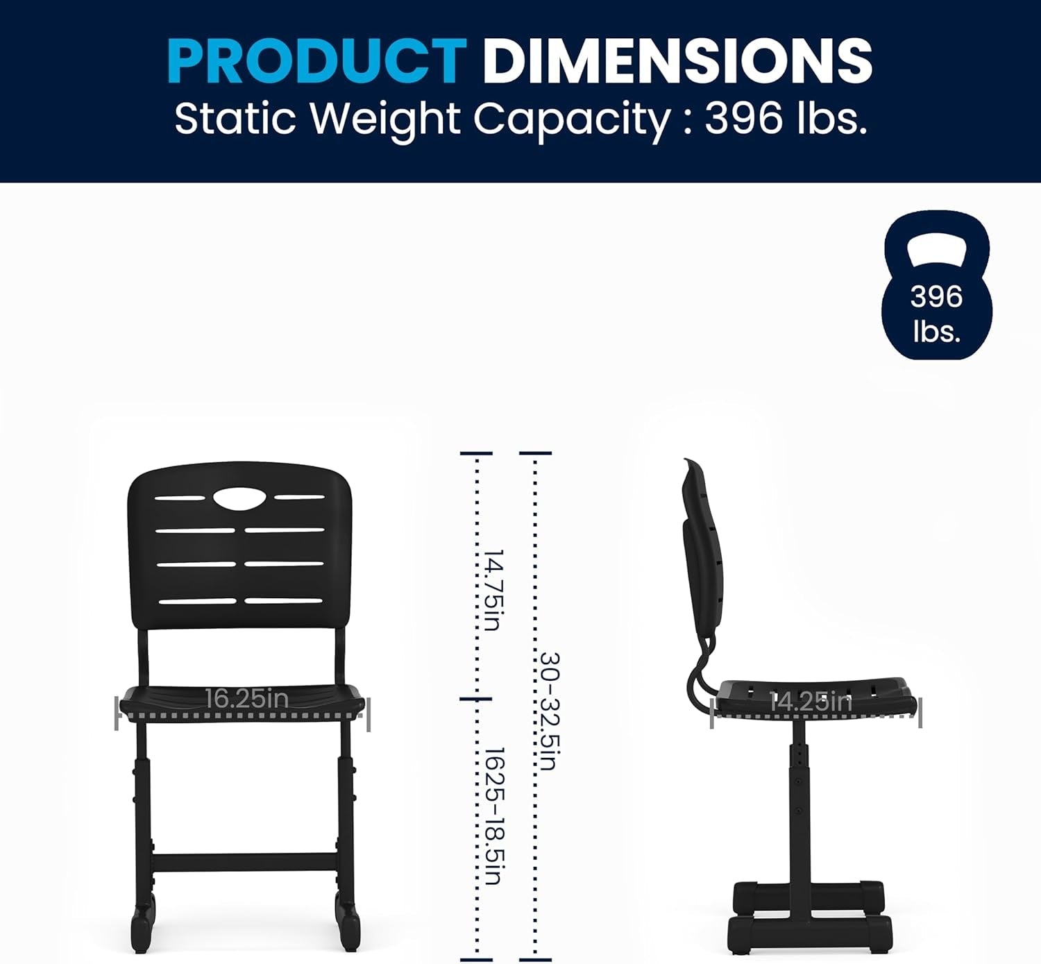Adjustable Height Black Student Chair with Black Pedestal Frame-2