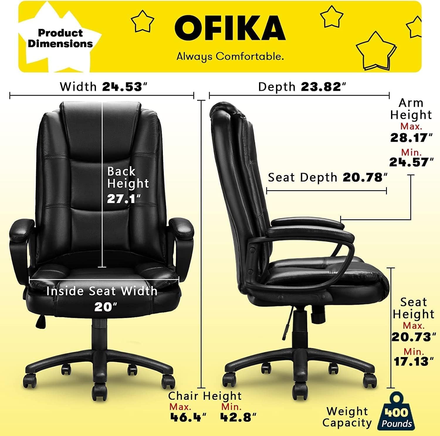 Home Office Chair, 400LBS Big and Tall Chair Heavy Duty Design, Ergonomic High Back Cushion Lumbar Back Support, Computer Desk Chair, Adjustable Executive Leather Chair with Armrest-2