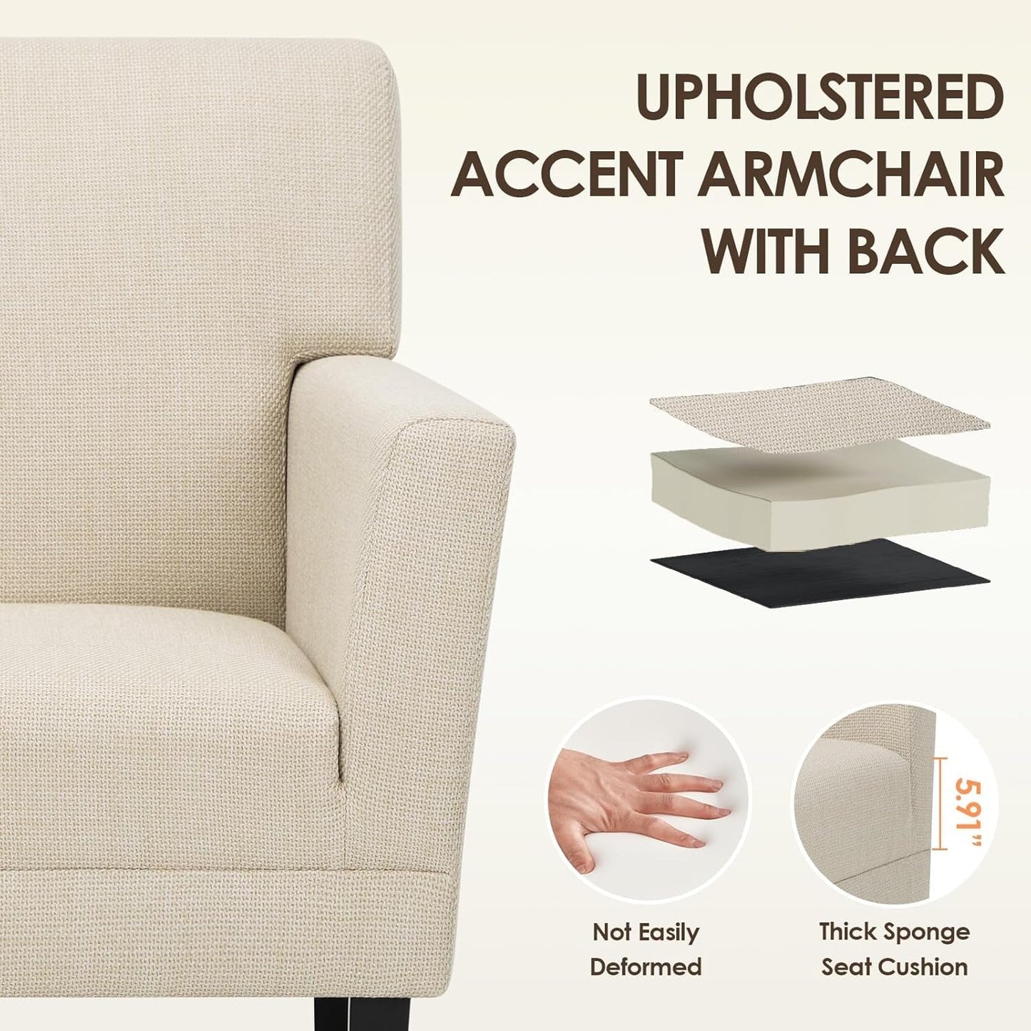 Accent Chair Set Of 2 OatmealTextured UpholsteredFabric-4