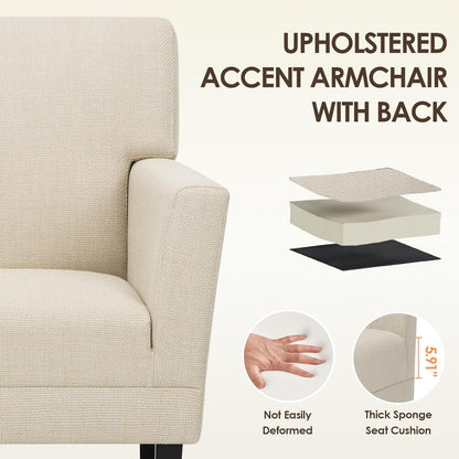 Accent Chair Set Of 2 OatmealTextured UpholsteredFabric-4