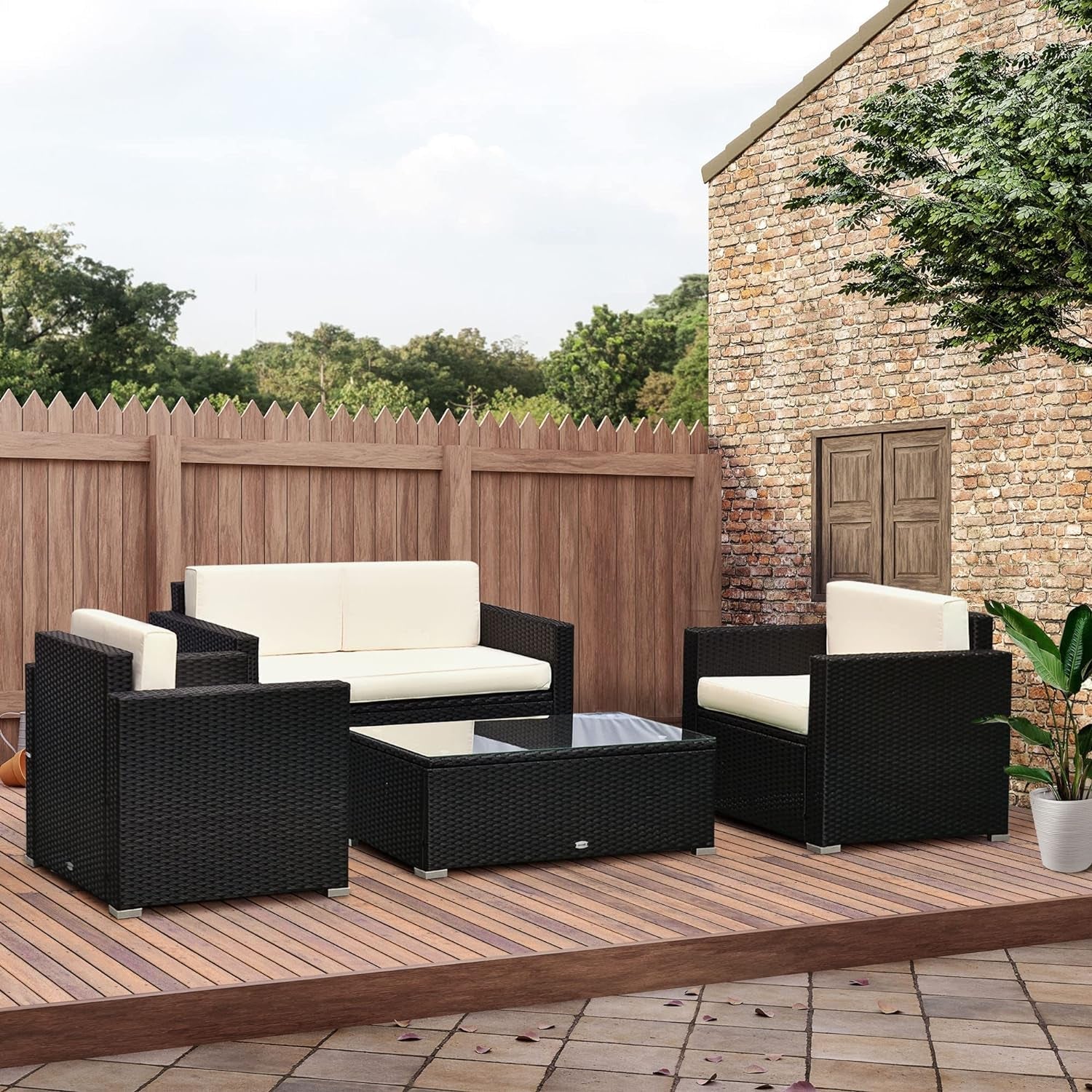 White Wicker 4-Piece Patio Sectional Sofa Set-0
