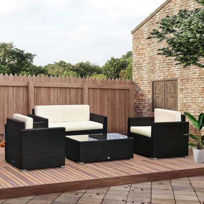 White Wicker 4-Piece Patio Sectional Sofa Set-0