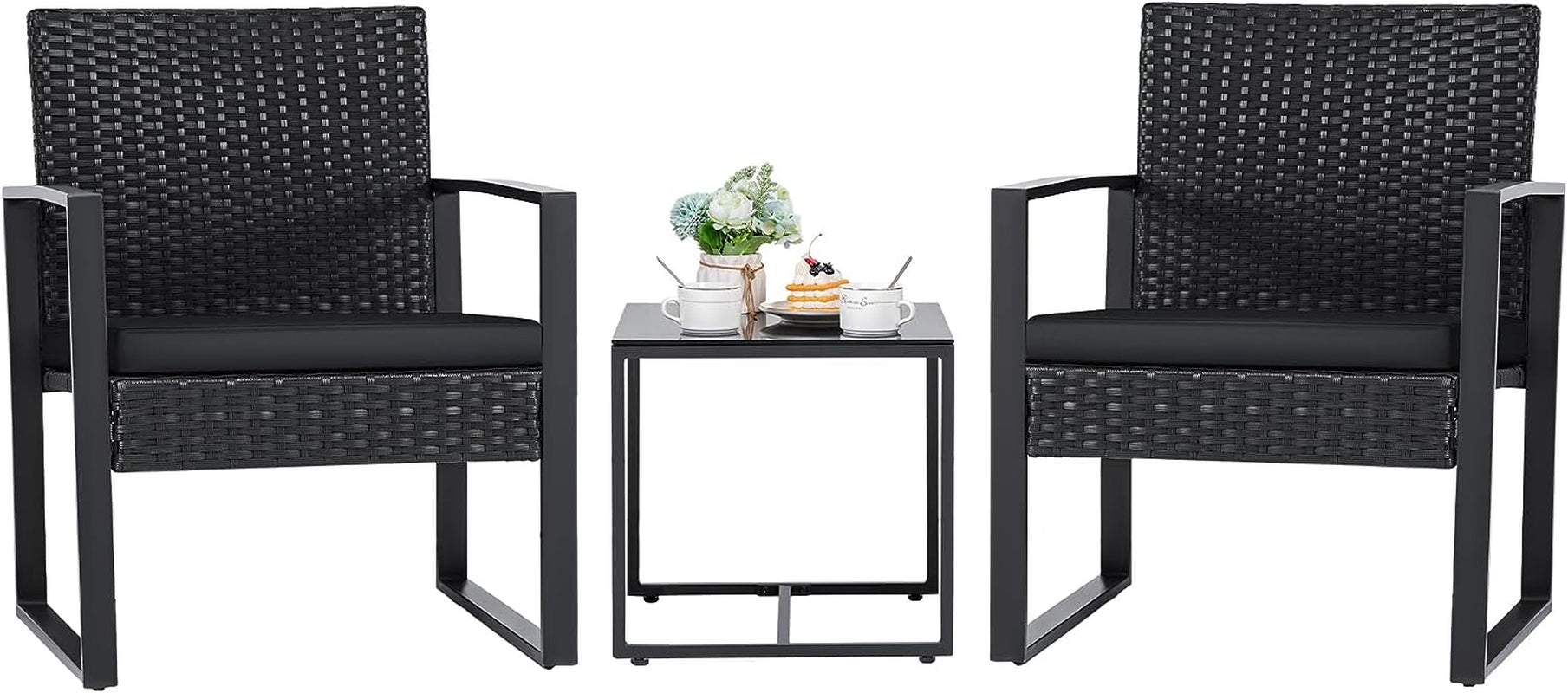 Black 3 Piece Wicker Patio Conversation Set-2