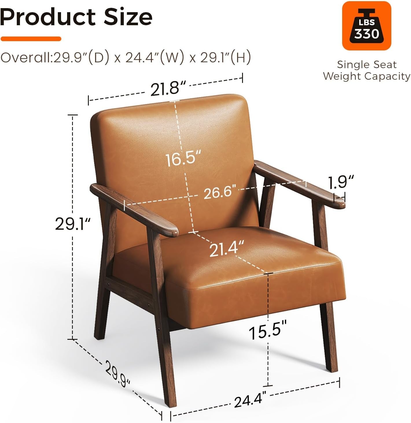 Brown PU Leather Upholstered Chair With SolidWoodLegs-1