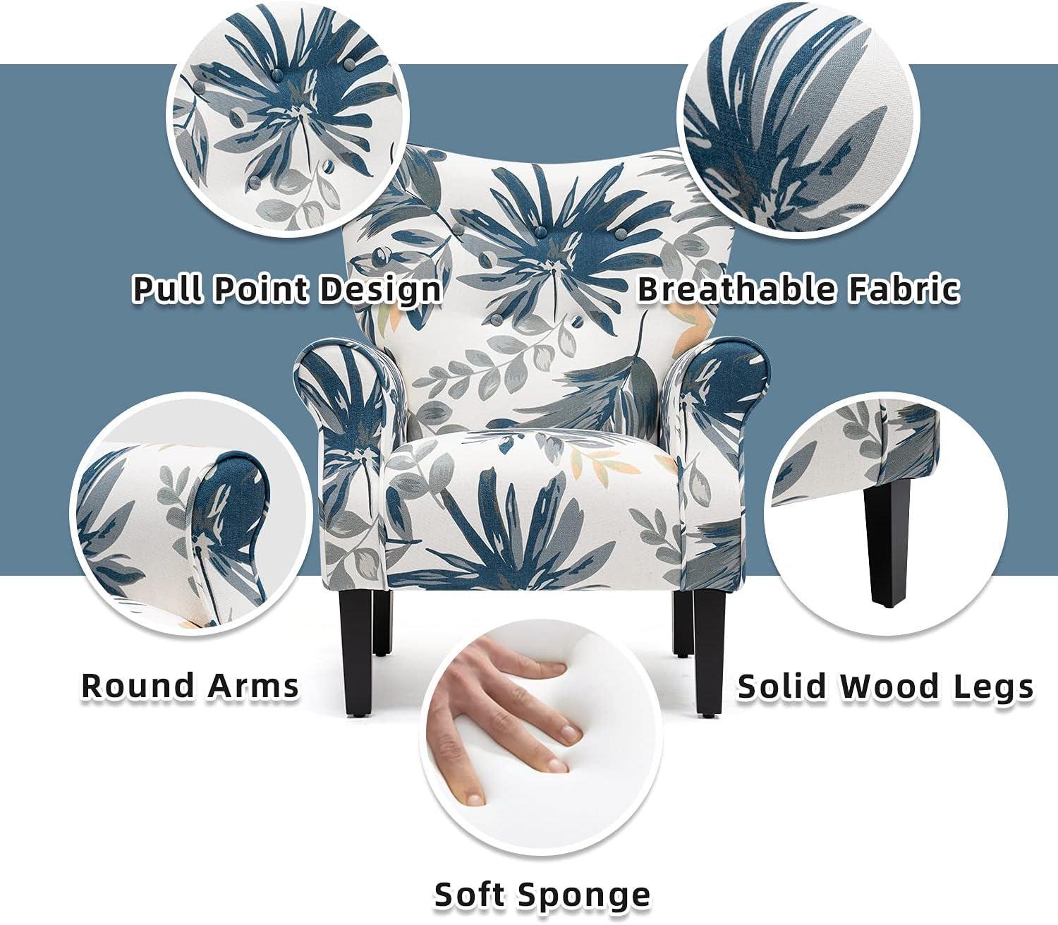 Blue Tufted Armchair Modern Upholstered Living Room-3