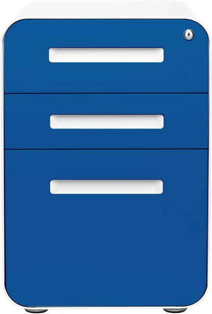 Stockpile 3 Drawer File Cabinet with Lock - under Office Desk Metal Filing Cabinet, Legal/Letter File Folders, Wheels and Stationary Feet, Pre-Assembled, Blue Faceplate-4