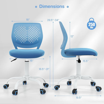 Kids Desk Chair, Adjustable Children Study Chair, Swivel Chair Armless Mesh Task Student Chair, Child Desk Chair with Adjustable Height & Lumbar Support Computer Chair (Blue)-2
