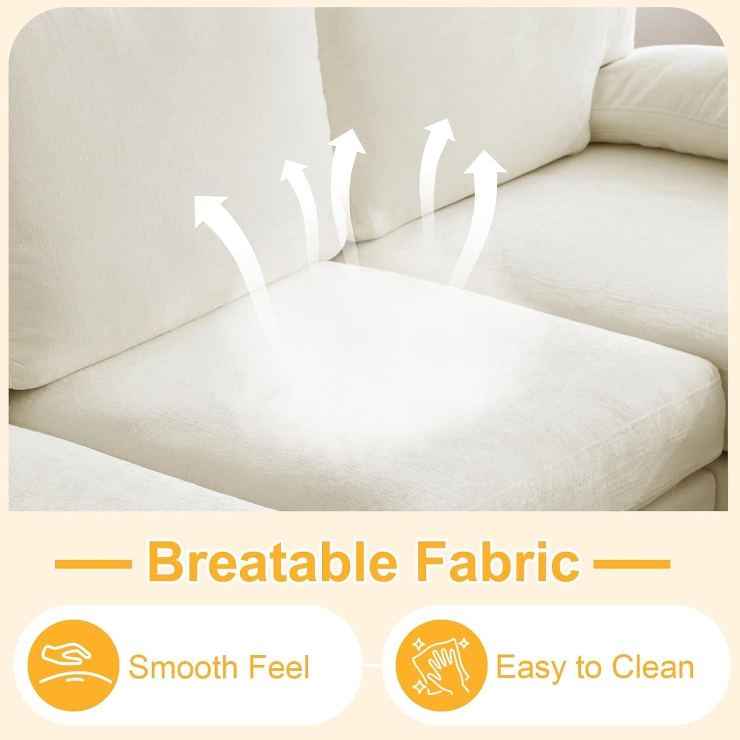 U-Shape Sectional Sofa Couch 111" Modern 4-Seat Sofa with Chaises Chenille Fabric Upholstered Covertible Couch with Wood Grain Legs for Living Room, Reception Room, Apartment, Beige-3