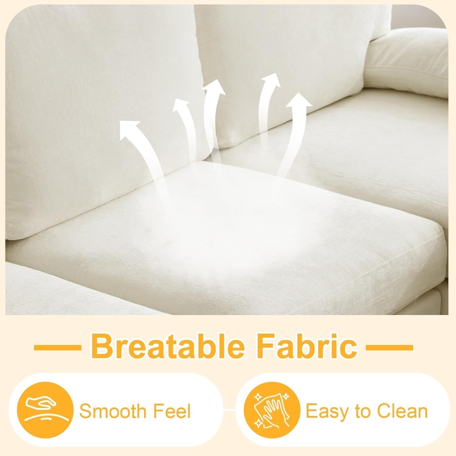 U-Shape Sectional Sofa Couch 111" Modern 4-Seat Sofa with Chaises Chenille Fabric Upholstered Covertible Couch with Wood Grain Legs for Living Room, Reception Room, Apartment, Beige-3