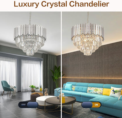 Chrome Crystal Chandelier 20 Inch 5 Tier 8 Light Pendant-3