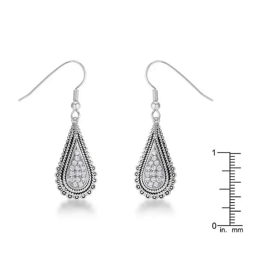 .45 Ct Tear Drop Rhodium Earrings with CZ - Earrings