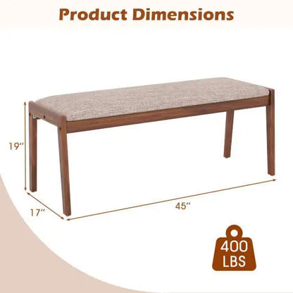 45 Inch Farmhouse Backless Bench with Rubber Wood Legs and Fabric Padded Seat-Beige - Color:Beige - Shoe Racks &