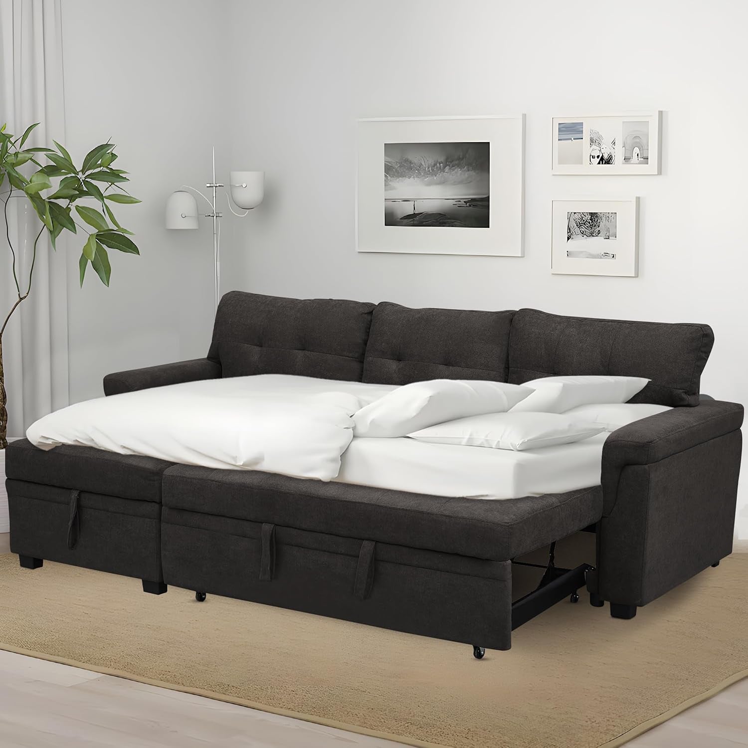 Transform Any Space: Sleeper Sectional Sofa with Convertible Sofa Bed & Inviting Chaise. Find Tranquil Comfort with Stress-Relieving Design & Durable Cushions - Espresso/Velvet-1