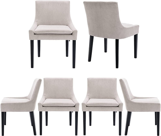 Set of 6 Beige Corduroy Dining Chairs with Wood Legs-0
