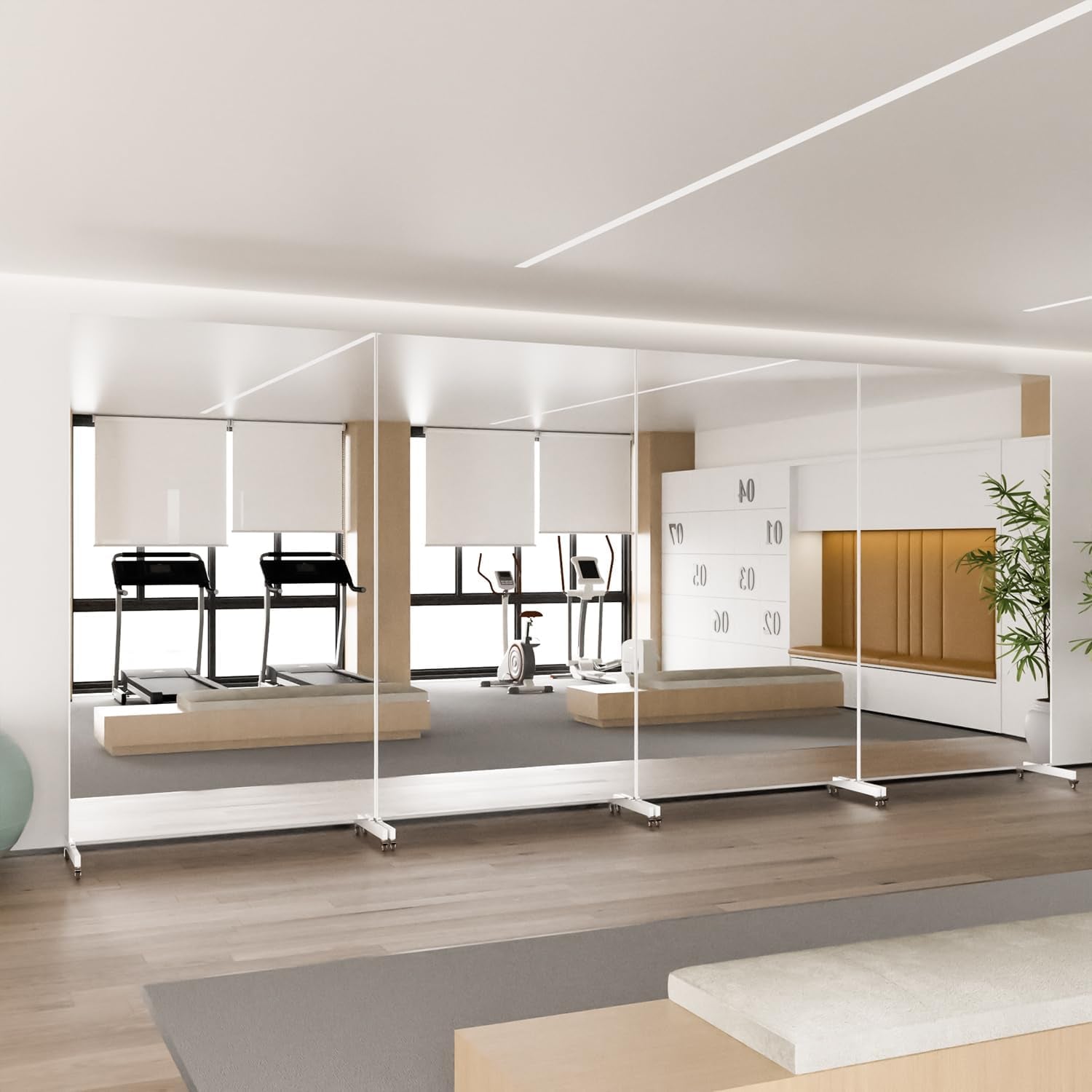 Home Gym Mirror 360° Swivel on Wheels, 79" X 47" Extra Large Full Body Rolling Mirror for Yoga, Nano Film Super Lightweight Unbreakable Full Length Mirror, White-1