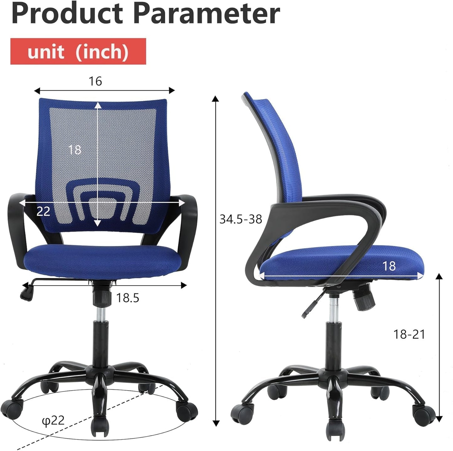 Office Chair Computer Chair Ergonomic Cheap Desk Chair Adjustable Comfortable Mid Back Task Rolling Swivel Chair with Lumbar Support for Home Office Desk (Blue)-1