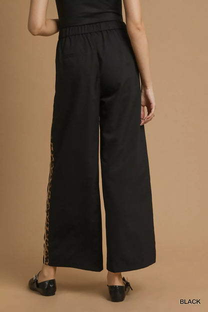 Umgee Front Pleated Wide-Leg Pants with Contrast Trim